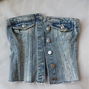 Zara Light Blue Denim Corset-Style Crop Top